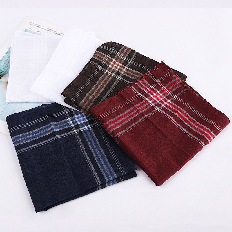 12pcs Square Plaid Stripe Handkerchiefs Men Classic Vintage Pocket Pocket Cotton Towel For Wedding Party 37*37cm Random