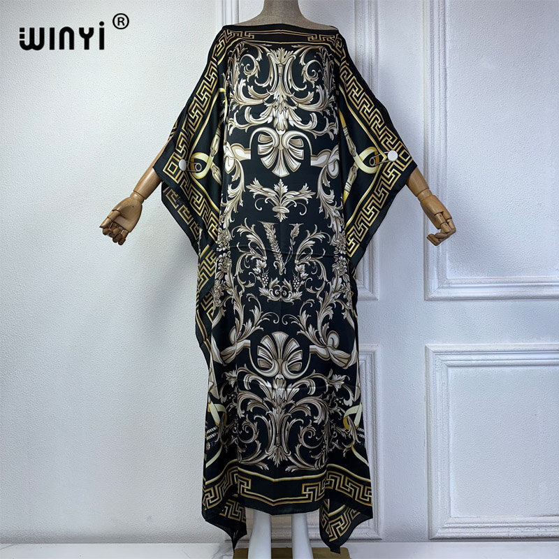 WINYI bliskowschodni letni kaftan kobiety modny nadruk elegancka wakacyjna Maxi artystyczna impreza sukienka abaja muzułmańska kobieta dubai