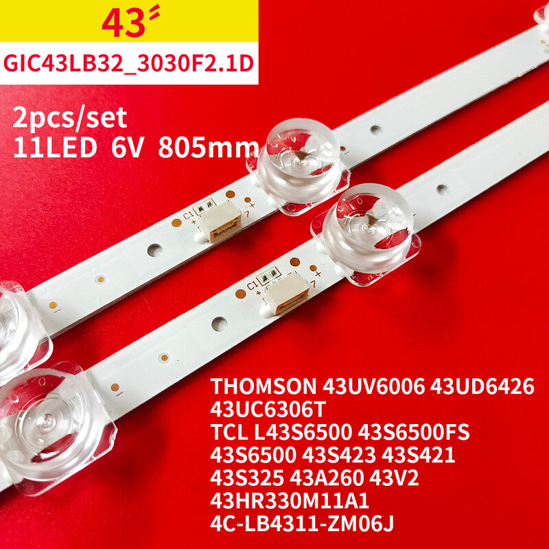 LED Backlight Strip 11 Lamps for Thomson 43"TV 43UV6006 43UD6426 43UC6306T GIC43LB32 43HR330M11A1 4C-LB4311-ZM06J
