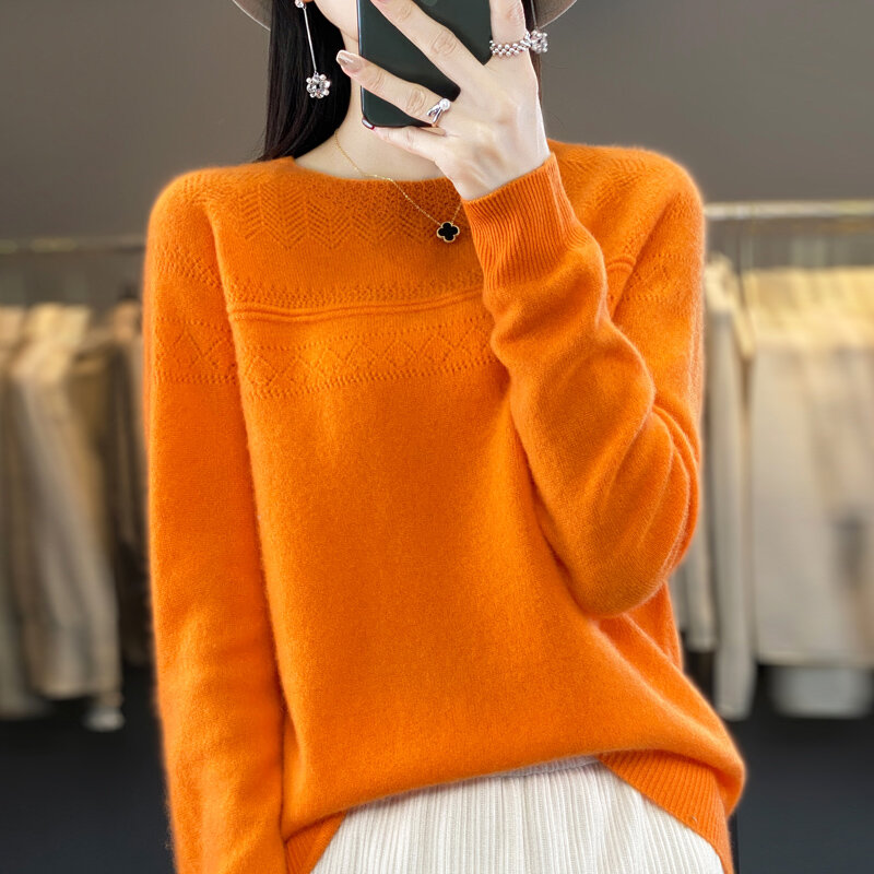 First-Line Ready-to-Wear 100% reiner Pullover Damen pullover Rundhals ausschnitt lose und schlanke Strick pullover Explosion
