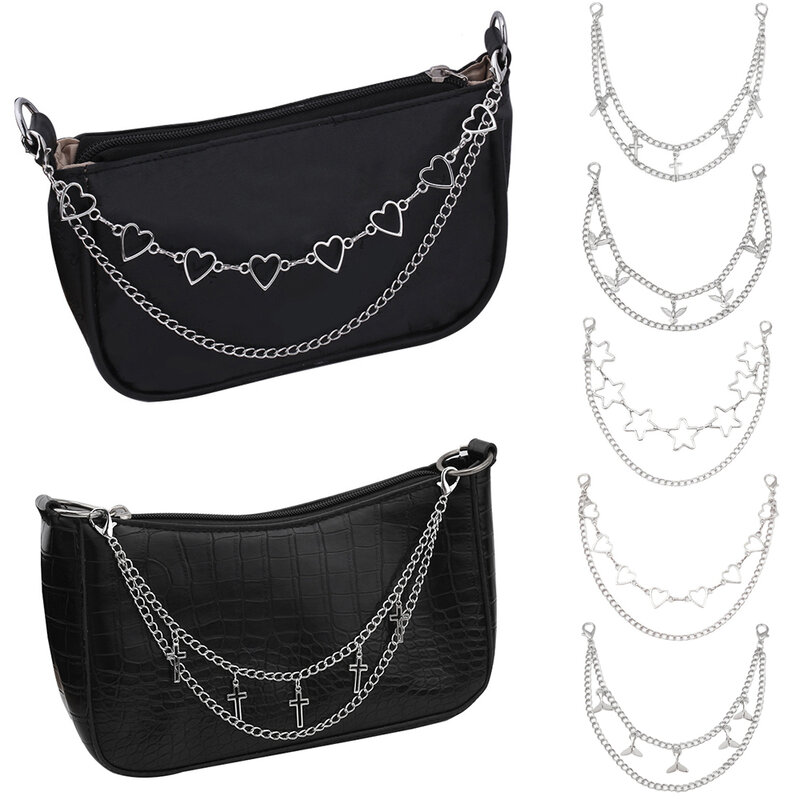 Catena doppia borsa Bilayer con fibbia a moschettone cinturino a catena in metallo moda Versatile ciondolo a catena per vestiti nuova decorazione della borsa