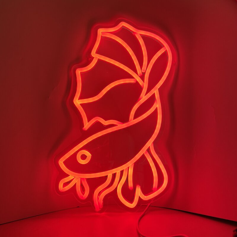 Lampu ikan mas, tanda Neon ikan keberuntungan, untuk dekorasi dinding 8.5*14,2 inci, untuk Bar, restoran, kantor, Ruang Tamu