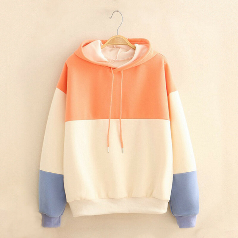 Athletic Sweatshirts Patchwork Hoodies Japanese Long Sleeve Print Coat Kawaii Women Hooded Pullovers Tops Korean Sweater Sueter