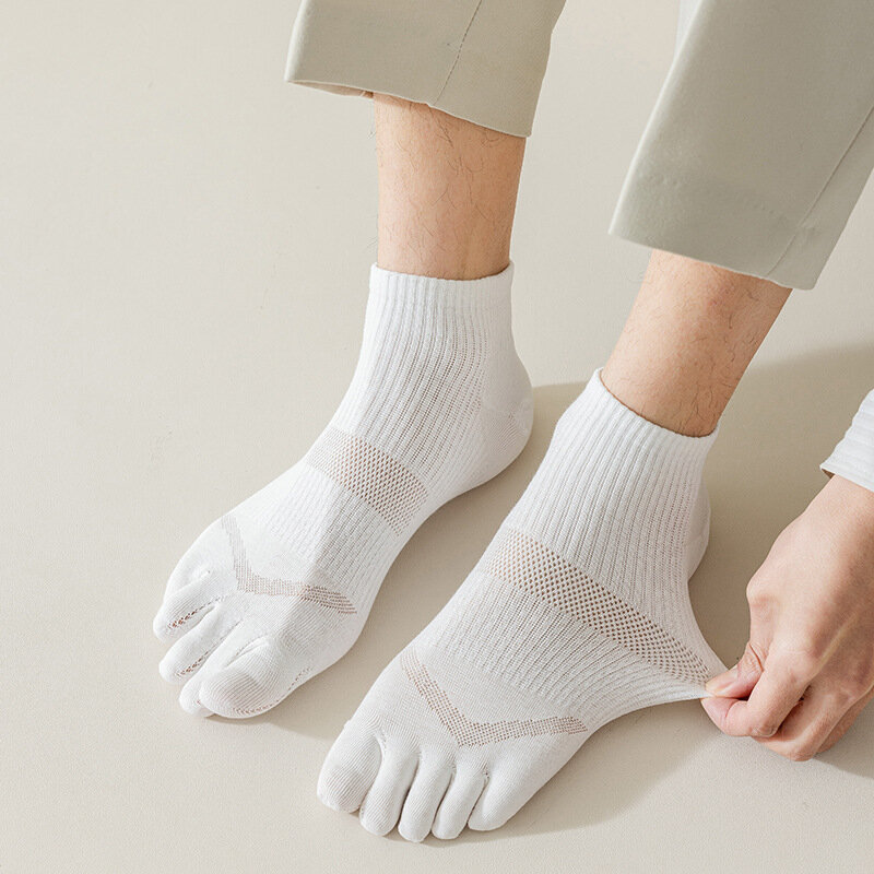 Meias de algodão de cinco dedos masculinas, meias de tornozelo baixo corte com dedos separados, meias antiderrapantes esportivas de verão, 1 par