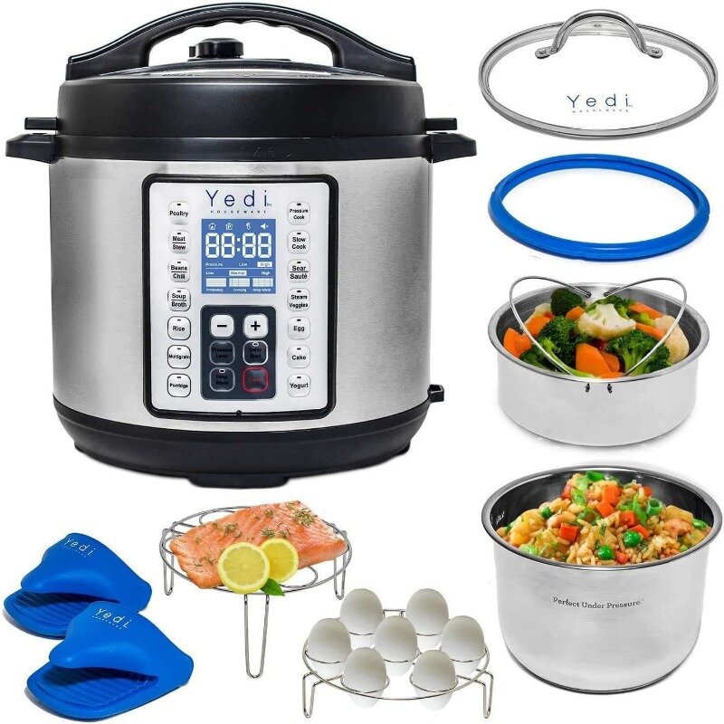 Yedi HOUSEWARE 9-in-1 Total Package Instant Programmable Pressure Cooker, 6 Quart, Deluxe Accessory kit, Recipes, Pressure