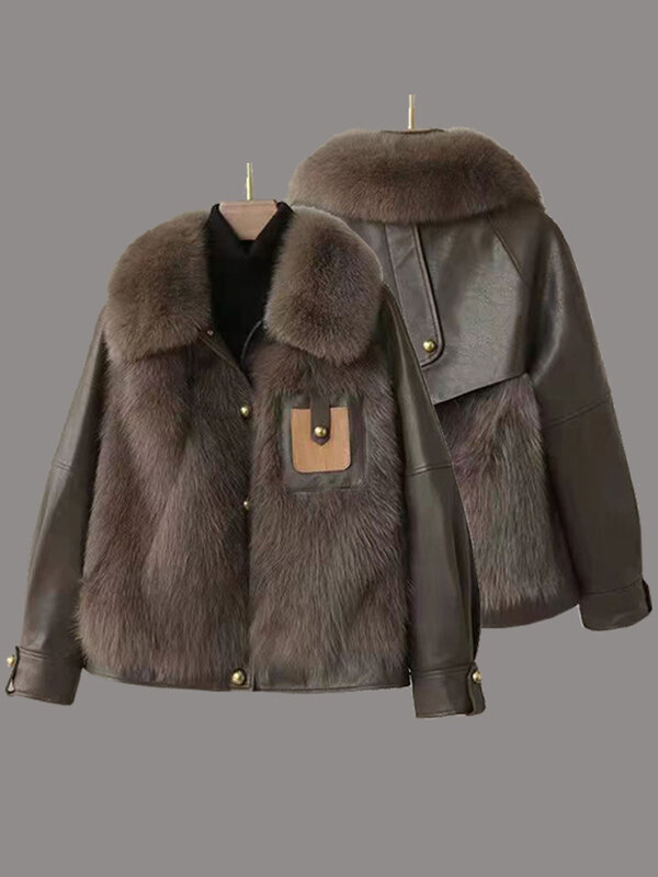 Женское пальто из искусственного меха, Элегантная модная куртка из искусственной кожи в Корейском стиле, Толстая теплая уличная верхняя одежда, осень-зима 2023