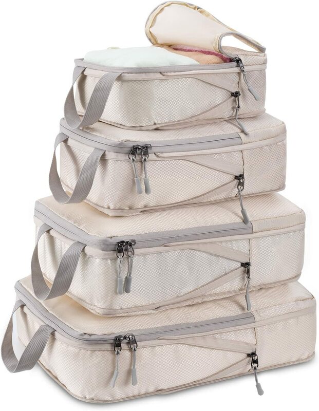 Cubes d'emballage de compression de voyage avec sac à chaussures, évaluation pliante portable, poudres compressibles pour bagages, rangement pour vêtements et chaussures