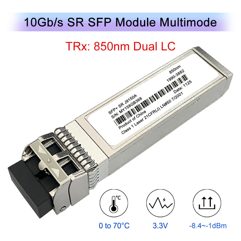 Untuk HP J9150A/J9150D SFP 10Gb modul Transceiver 10Gbase-SR Multimode 850nm dupleks LC 300m SFP + modul serat optik Aruba Switch