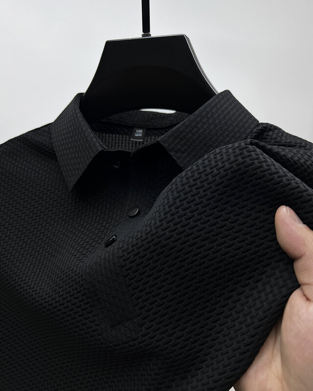 Высококачественная эластичная рубашка-поло из ледяного шелка, новая летняя футболка, трендовая дышащая мужская одежда, деловой Роскошный топ с коротким рукавом