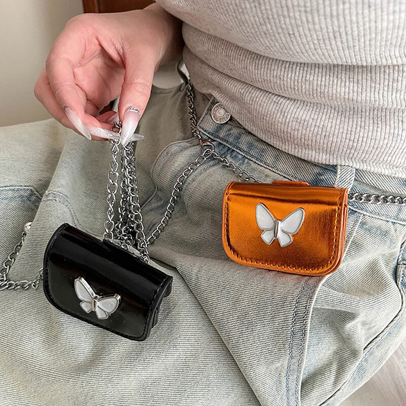 Bolsa quadrada pequena com corrente transversal para mulheres, mini bolsa, bolsa de noite, borboleta, portátil, nova moda