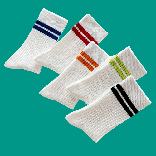 Double-agulha listrada meados de tubo meias com punhos, 2 barras, branco, neutro par meias, alta qualidade, 5 pares, 10 pares, novo, 2024
