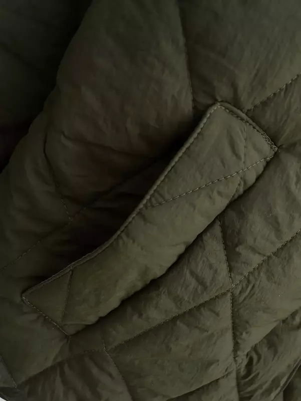 Mantel quilt untuk wanita 2024 musim gugur kerah berdiri cantik jaket Single-breasted wanita padat dengan saku mantel katun