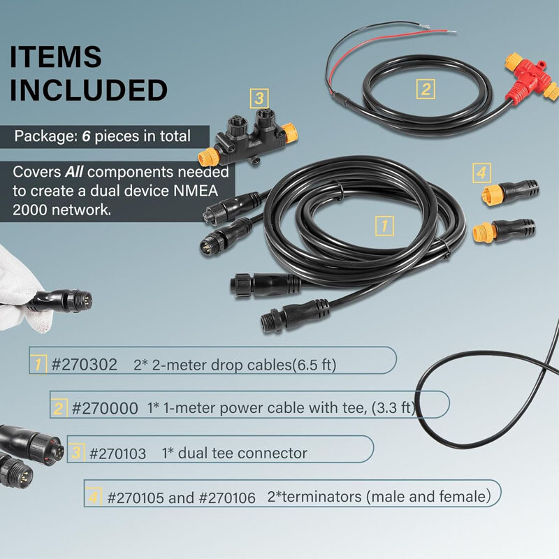 NMEA-Kit de inicio de red 2000, Cables troncal, Tees, terminadores, reemplaza productos de grado marino Ancor