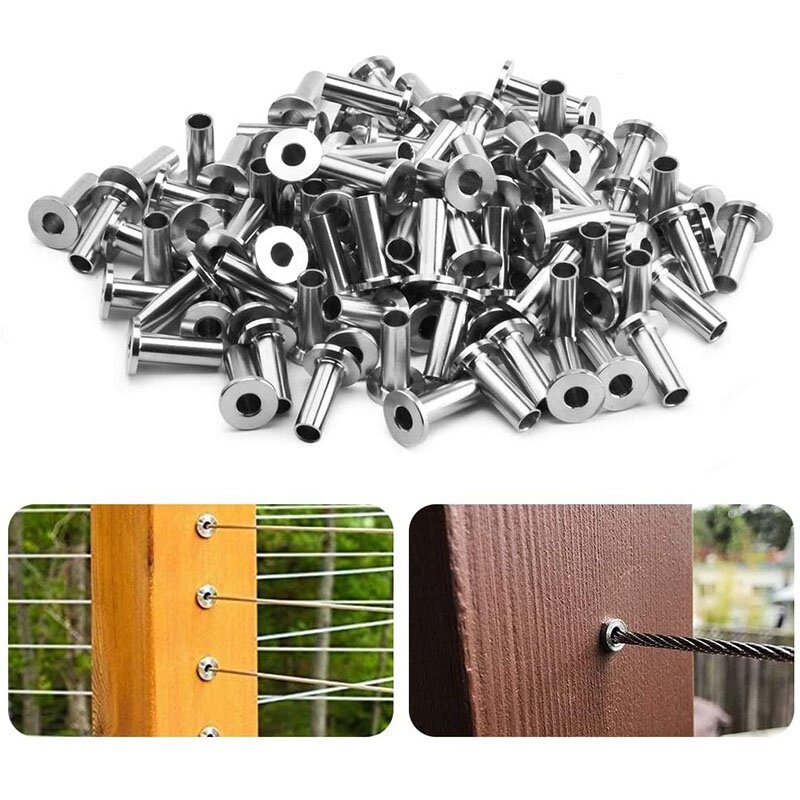 60Pcs Stainless Steel Protector Sleeves Protective Sleeves For 1/8 Inch Wire Rope Cable Railing, DIY Balustrade T316