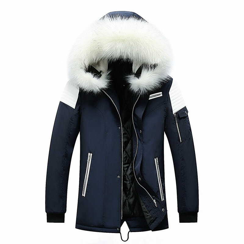 Parka gruesa y cálida a prueba de viento para hombre, chaqueta con capucha desmontable informal, abrigo ajustado, ropa de invierno, color negro