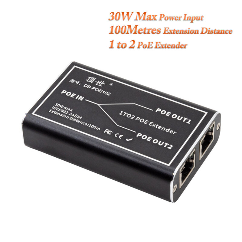 PEGATAH POE Extender 2 Port, jaringan 100/1000M Repeater saklar 30W IEEE802.3af/at Plug & Play untuk PoE Switch NVR kamera IP
