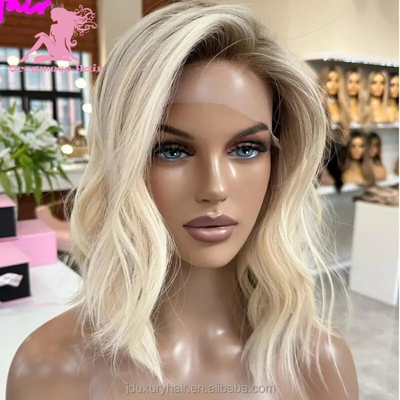 Human Hair Wigs Full Lace With Hd Transparent Lace Ombre Blonde Natural Wave Lace Frontal Short Bob Wigs PrePluck Brazilian Hair
