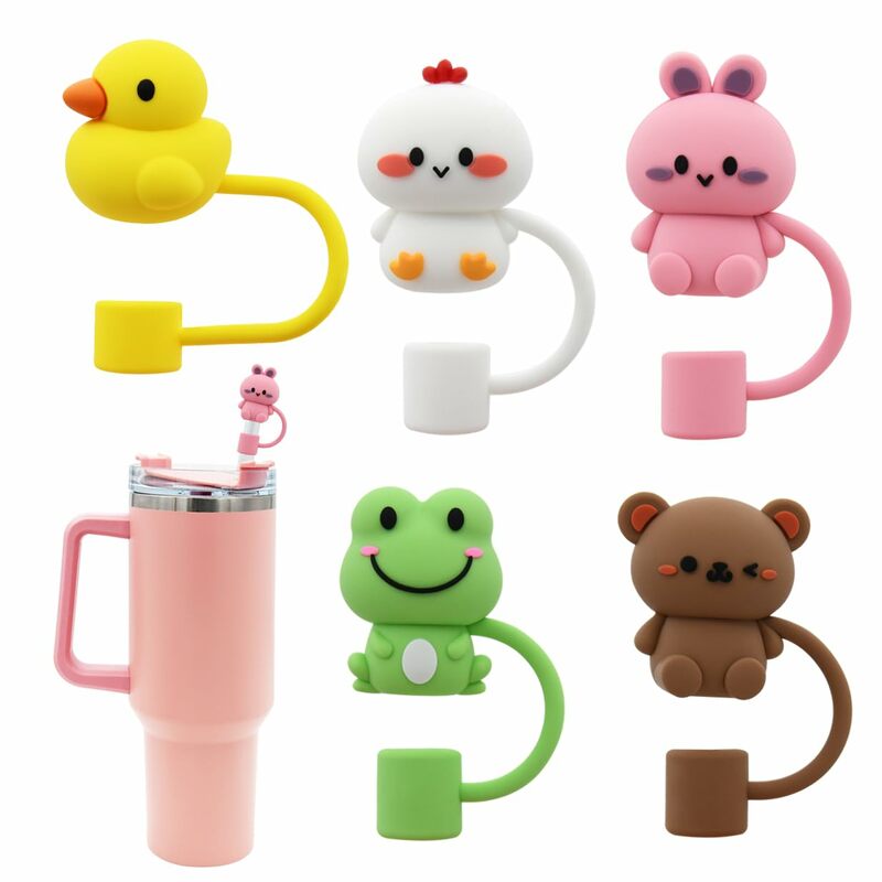 Cute Straw Cover Cap For Stanley Cup Reusable 10mm Silicone Straw Topper Compatible 30&40 Oz Tumbler With Handle Tips Lids 5Pcs