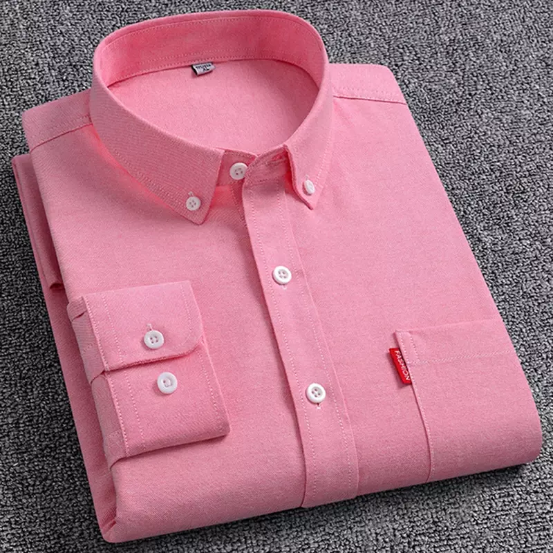 Herren Oxford Langarm hemden Baumwolle einfarbig umdrehen Kragen reguläre Passform tägliche Herren bekleidung pflegeleichte Hemden für Männer