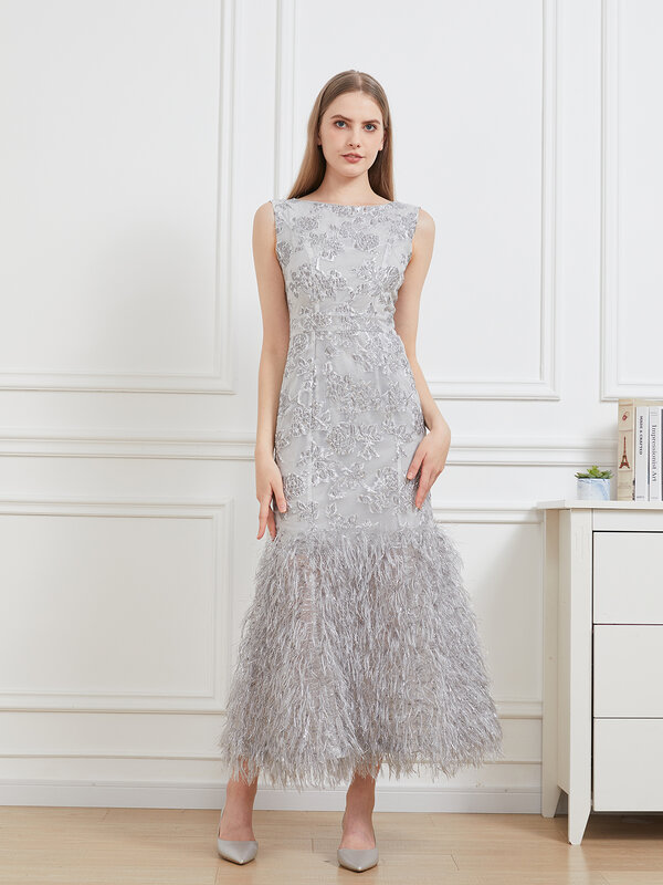 2024 nowość długa sukienka z organzy Fishtail Maxi wieczorowa bez rękawów dopasowana do ciała suknia z piór damska suknia westydo