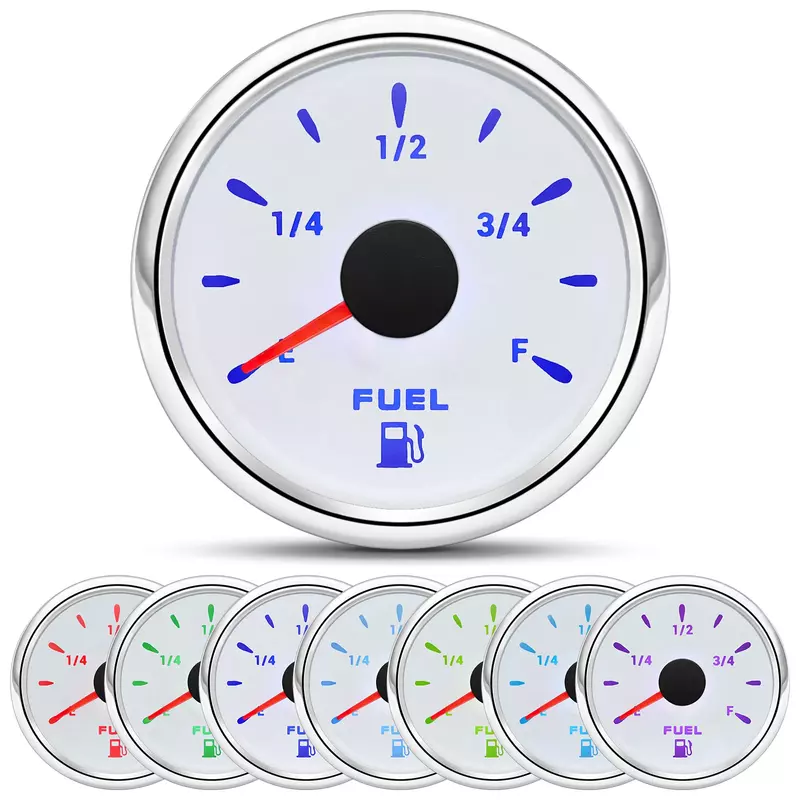 Sensor de flotación de combustible para coche, indicador de nivel de combustible, luz de 7 colores, 2 ", 52mm, 12V, 24V, 0-190 ohm