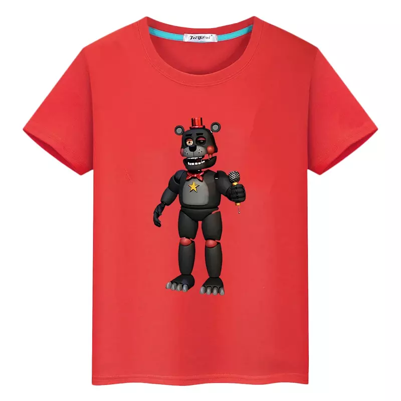 FNAF-T-shirt curta de algodão para meninos, roupas infantis, desenhos animados Tees, Bear and Rabbit Print Tops, orgulho One Piece, Y2K, roupas para meninos e meninas, 100% algodão, verão