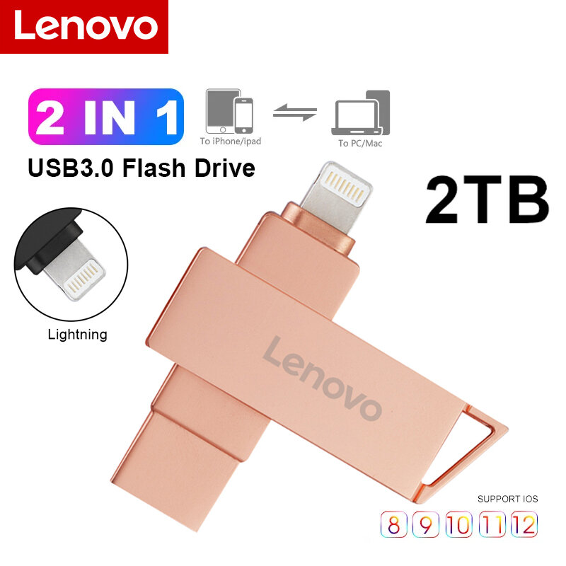 Lenovo 2TB USB-Flash-Laufwerk 2 in 1 Blitz-Stick 256GB 128GB für iPhone iPad Android 1TB otg Pen drive Memory Stick für ps4
