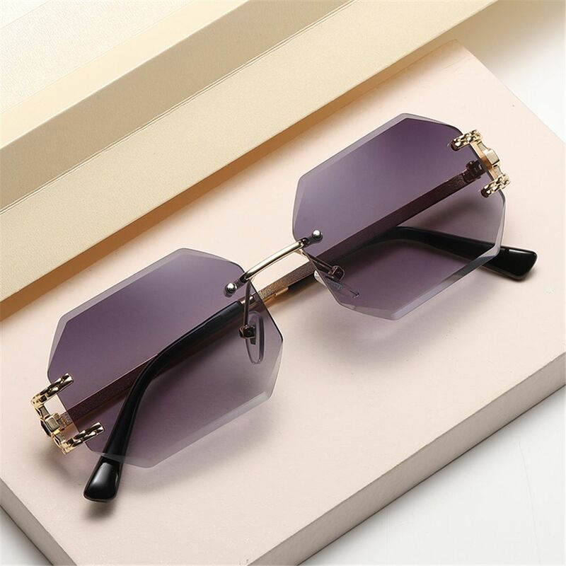 Vintage Sunglasses Women Rimless Polygon Sun Glasses Fashion Shades Goggles Square Cutting Lens Ladies Frameless Eyeglasses