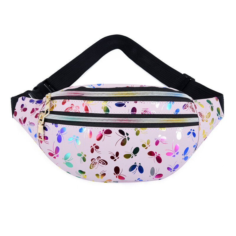 حقيبة خصر ملونة جديدة للنساء نمط حقيبة بحزام طباعة ليزر Crossbody حقيبة الإناث الخصر حزمة السفر حقائب الهاتف المحمول