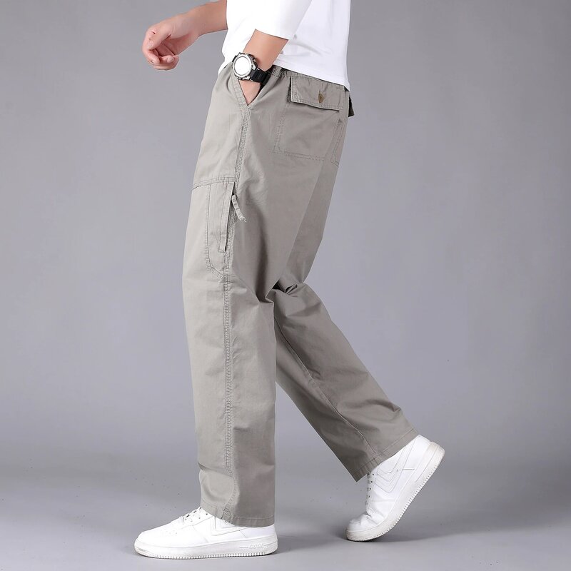 Брюки-карго мужские большого размера, тактические свободные штаны на молнии, с карманами, прямые мешковатые брюки с кулиской, стандартный размер