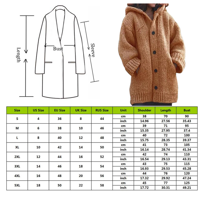 Cárdigans de punto para mujer, suéter cálido, abrigos sueltos de lana, cárdigan largo de gran tamaño con capucha, otoño e invierno, 2024