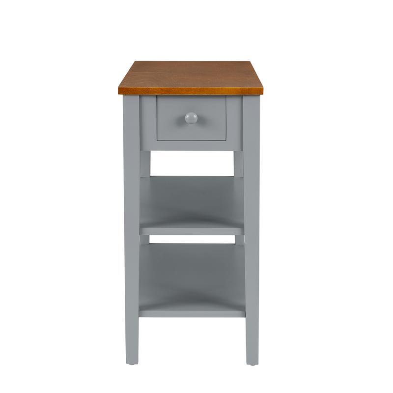 arrow 2-tone End Table with USB Charging Ports for Small Space, SOLID WOOD Table Legs, Gray and Walnut,