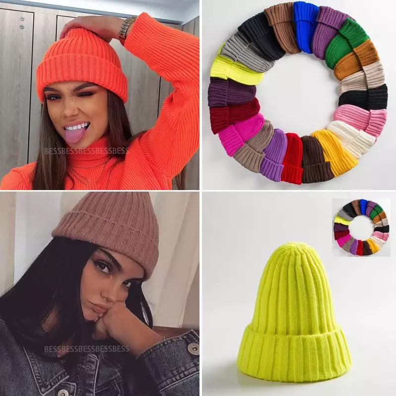 ユニセックス綿ブレンドビーニー女の子のため、固体暖かいソフトヒップホップニット帽子、女性の冬の帽子、女性のskullies、卸売