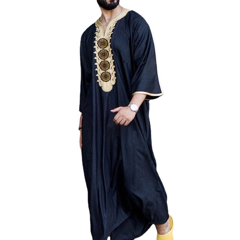 Kemeja Panjang Pria Gaya Nasional Pakaian Pria Muslim Hitam Santai Mode Muslim Pakaian Pria Muslim 2022 Mode