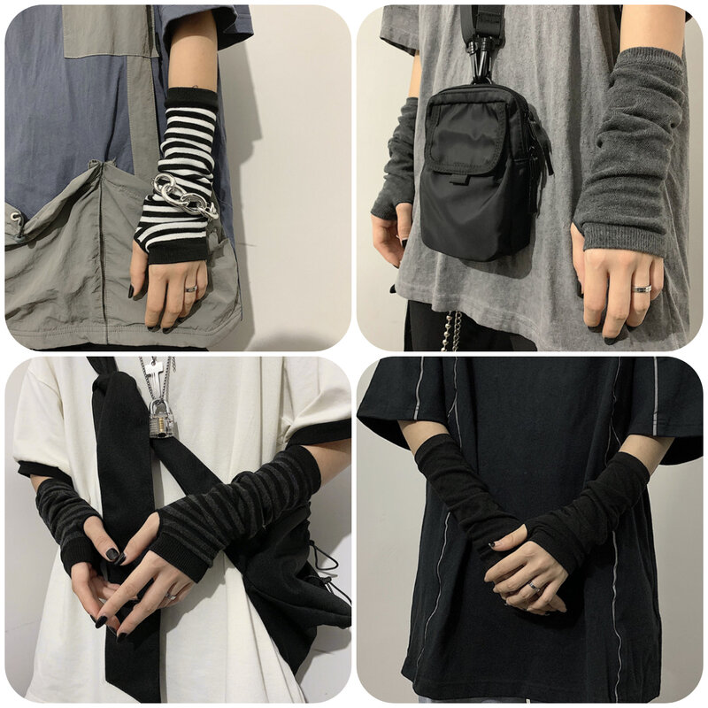 Длинные перчатки без пальцев в стиле панк 1 пара, манжеты для женщин и мужчин, уличные перчатки в стиле хип-хоп Y2k, рукавицы для локтя, эластичные зимние теплые рукавицы