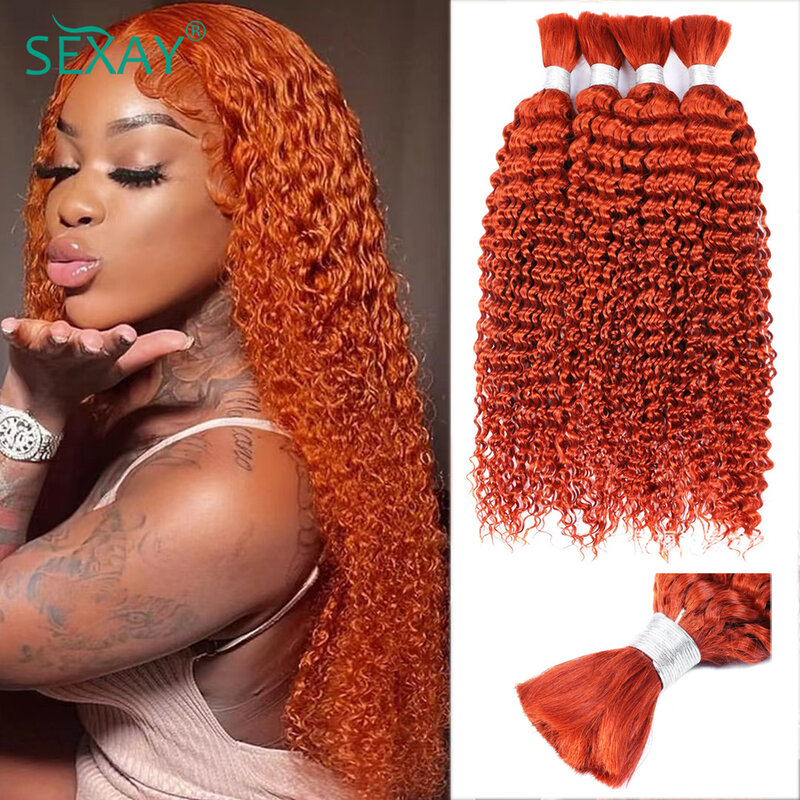 Jahe oranye rambut manusia jumlah besar untuk mengepang 100 Gram sexy Brasil gelombang dalam berwarna rambut manusia jalinan bundel tanpa kain untuk wanita