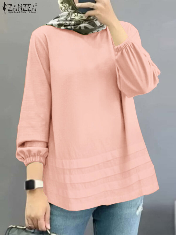 Women Fashion Long Sleeve Work Blouse ZANZEA 2024 Solid Dubai Turkey Abaya Shirt Casual Loose Blusas Spring Elegant Muslim Tops