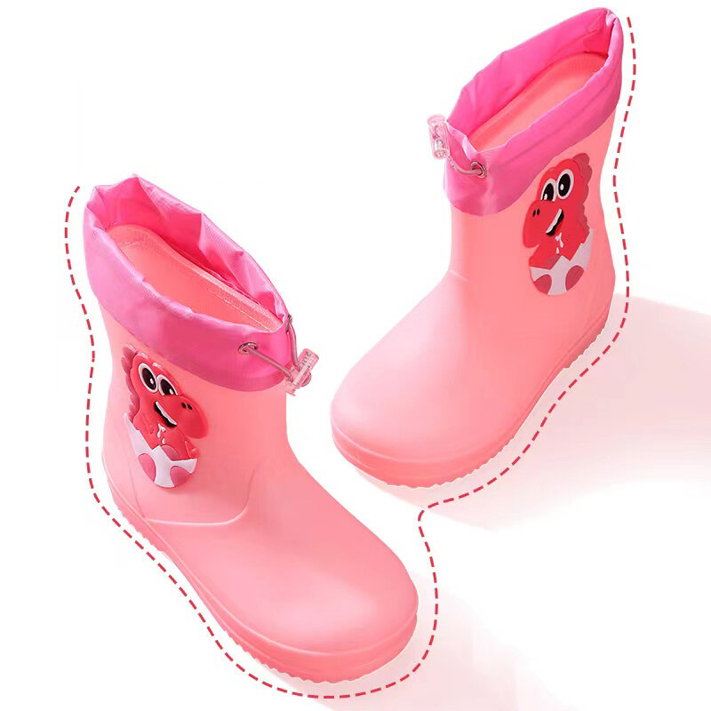 Детские непромокаемые ботинки для девочек, детские непромокаемые ботинки с нескользящим ремешком и милым мультяшным динозавром