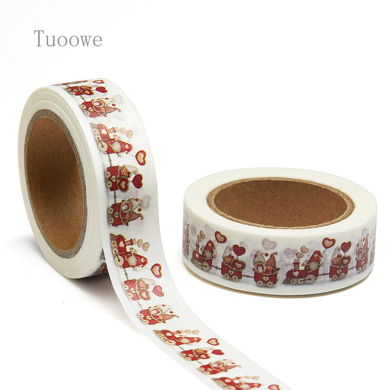 NEW 1PC 15mm x 10m Watercolor Love Train with Gnomes Catoon Washi Tape Scrapbook Masking Adhesive Washi Tape Stationery