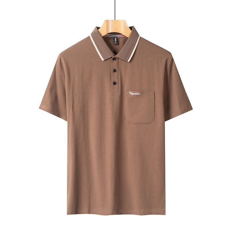 Camiseta holgada de algodón para hombre, camisa de manga corta con botones, bolsillo, cuello vuelto, Color sólido
