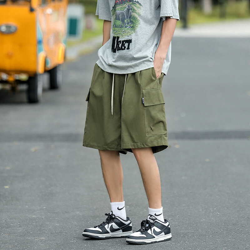 Summer Cargo Shorts Men Buttons Loose Casual Multi-Pocket Baggy Shorts Streetwear Hip Hop  Tactical Shorts E182
