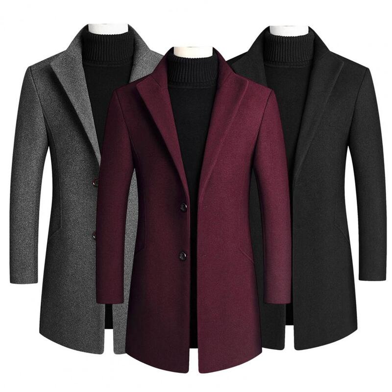 Trencz męski jesienno-zimowy nowy jednolity kolor długi wełniany płaszcz dla mężczyzn biznes wiatrówka na co dzień odzież męska