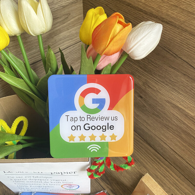 Oceń nas w Google Naklejka Znak Samoprzylepna Google Recenzja Plakietka Zewnętrzna NFC Tap Recenzja Kwadratowe naklejki