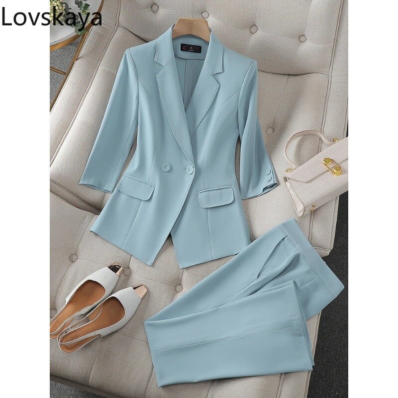 Women Single Breasted Jacket Trouser Business Work Wear Formal 2 Piece Set Spring Summer Blazer And Pant Suit
