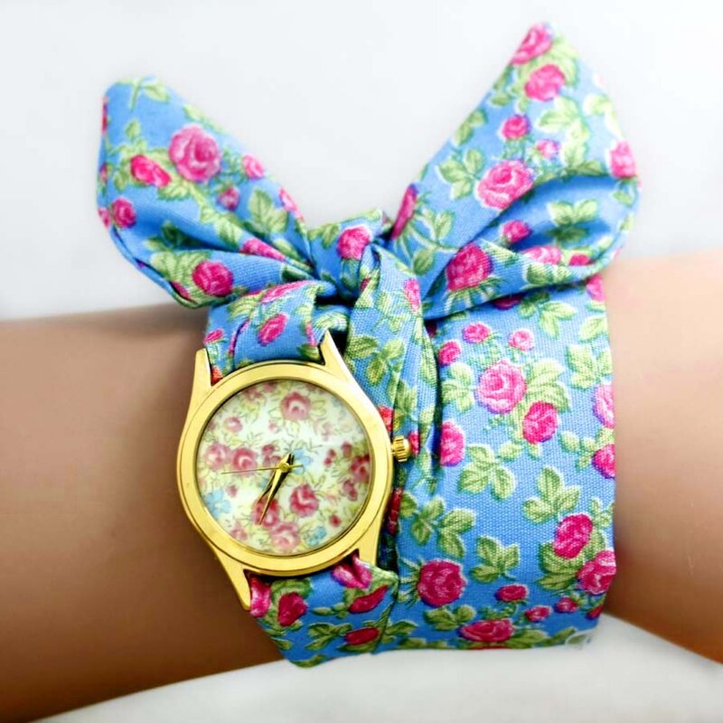 Shsby-Relógio de tecido chiffon doce para meninas, relógio floral para mulheres, relógios de vestido, quartzo fashion, relógio de pulso feminino, novo estilo
