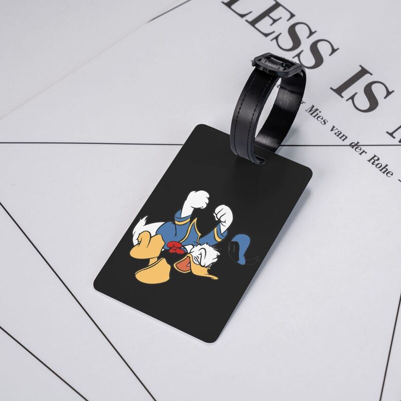 Etiqueta de equipaje de dibujos animados, etiqueta de identificación, cubierta de privacidad, Angry, pato Donald