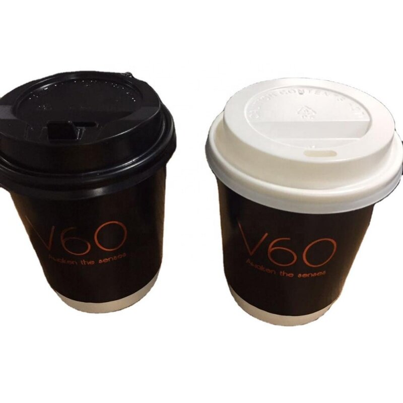 Индивидуальный продукт, одноразовый полностью черный внутренний рукав, Компостируемый фирменный логотип на заказ, штампованные бумажные стаканчики для кофе с двойными стенками