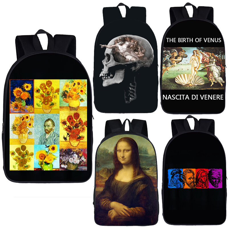 Van Gogh Famous Paintings Backpack Women Schoolbags Starry Sky/Sunflower Laptop Bag Large-capacity Kids Book Bags Beautiful Gift