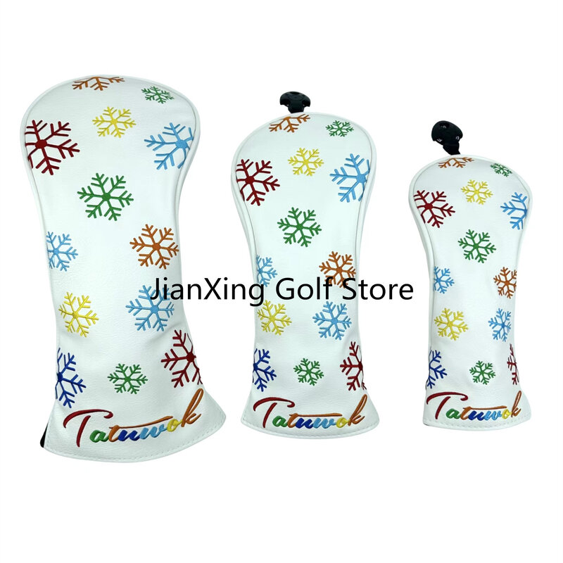 PU Leather with snowflake Embroidery Wood Head Cover Golf Club Driver Fairway Wood Hybrid Head Cover