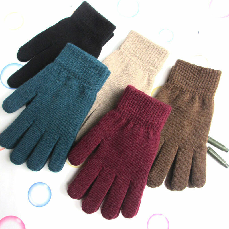 Sarung tangan jari pria wanita, sarung tangan olahraga luar ruangan tebal hangat uniseks mode polos penuh rajut musim dingin musim gugur